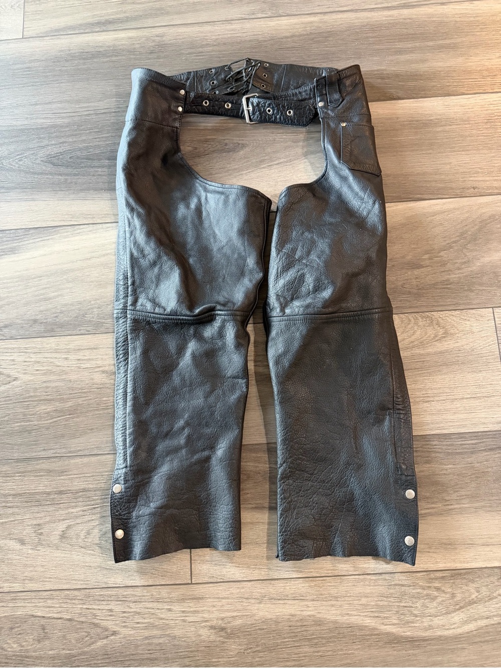 Men's Black Leather Riding Chaps with Buckle Waist
